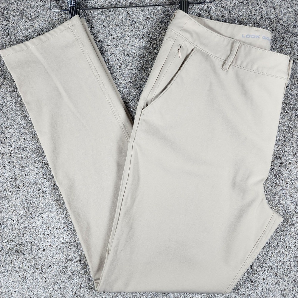 True Classic Travel Chino Pants Mens 38x34 Khaki Stretch Zipper Pockets EUC